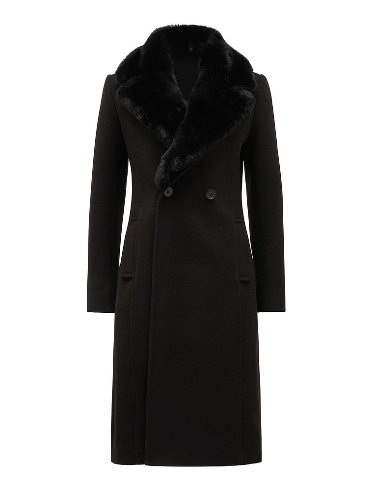Nina Double-Breasted Faux Fur Collar Coat