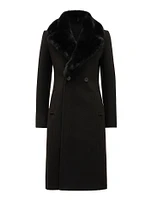 Nina Double-Breasted Faux Fur Collar Coat