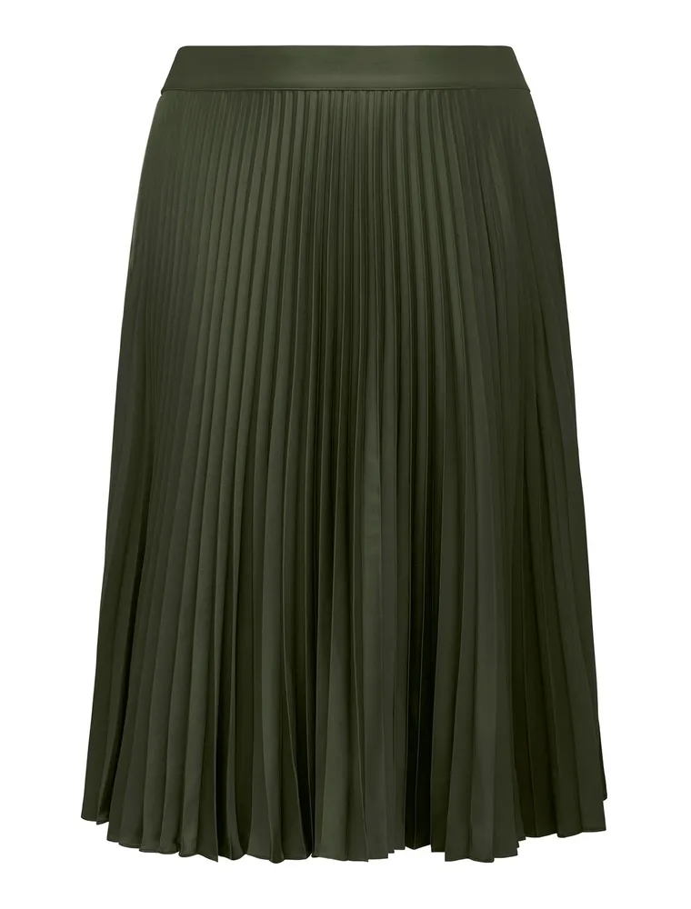 Ester Curve Satin Pleated Skirt Olive Green - 12 to 18 Women's Plus Midi Skirts