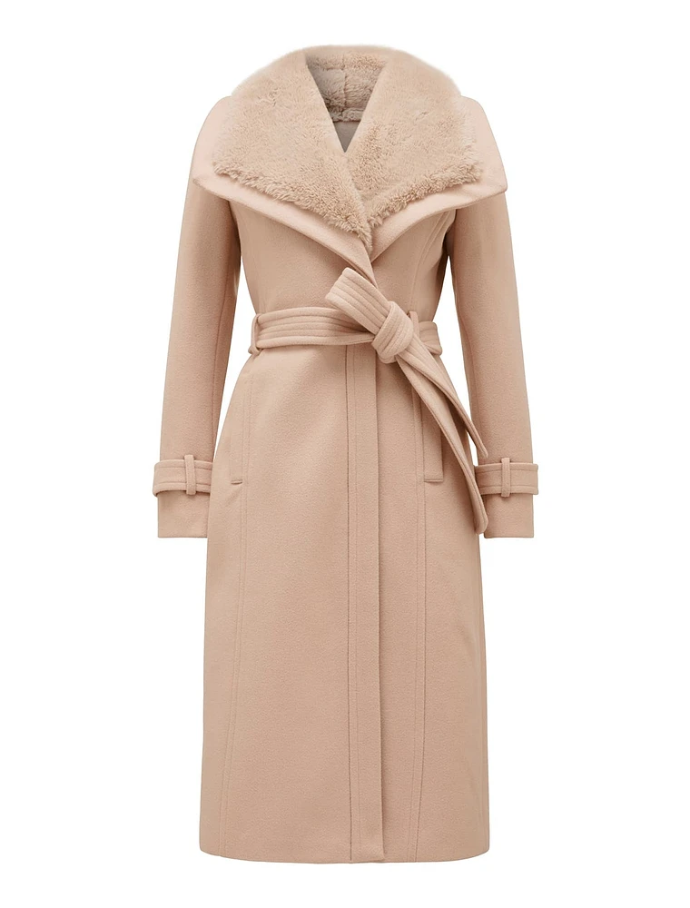 Talia Faux Fur Collar Wrap Coat