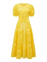 Lottie Broderie Midi Dress Yellow - 0 to 12 Women's Dresses