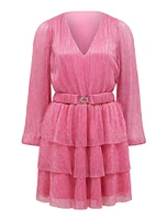 Nancy Plisse Tiered Mini Dress