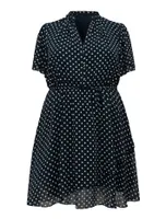 Bea Curve Flutter-Sleeve Mini Dress Black and White Spot - 12 to 20 Women's Plus Dresses