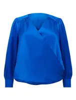 Sadie Curve Satin Wrap Blouse Azure Blue - 12 to 18 Women's Plus Blouses