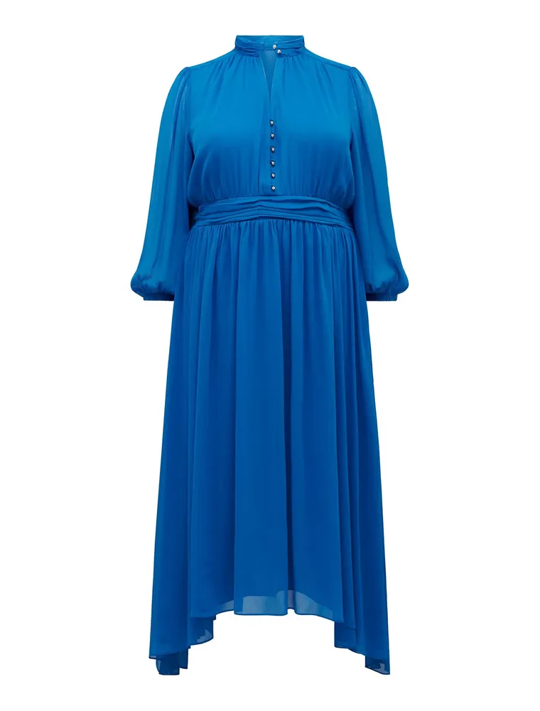 Nichola Curve 3/4 Sleeve Midi Dress Blue - 12 to 18 Women's Plus Dresses