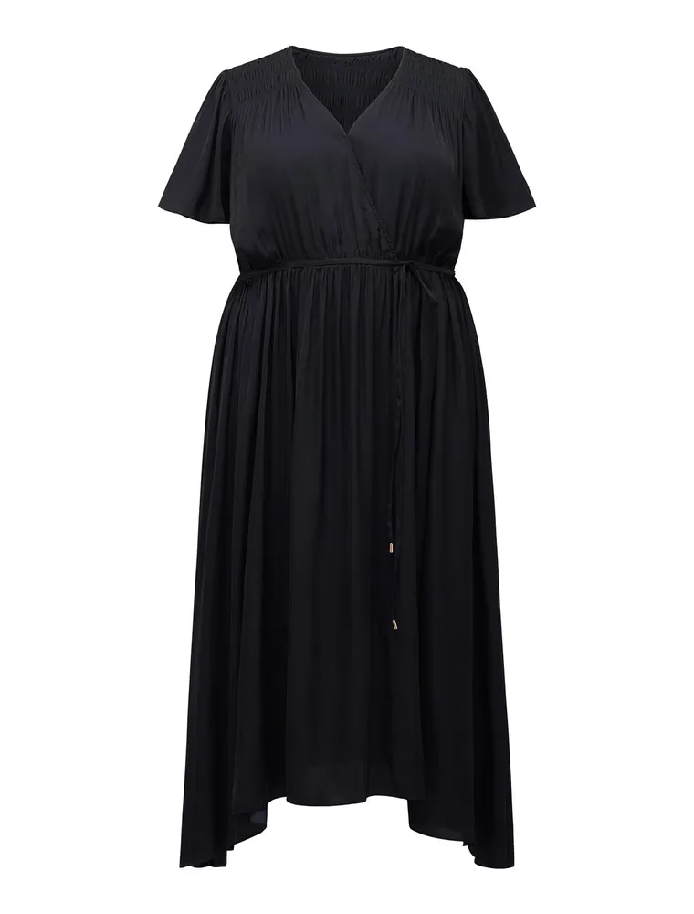 Charlotte Curve Shirred Midi Dress Navy - 12 to 20 Women's Plus Dresses