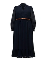 Joan Curve Pintuck Midi Dress Navy - 12 to 20 Women's Plus