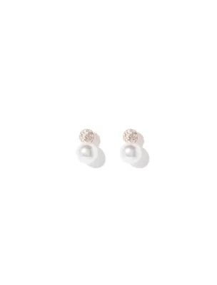 Rose Ball Crystal and Pearl Stud Earrings