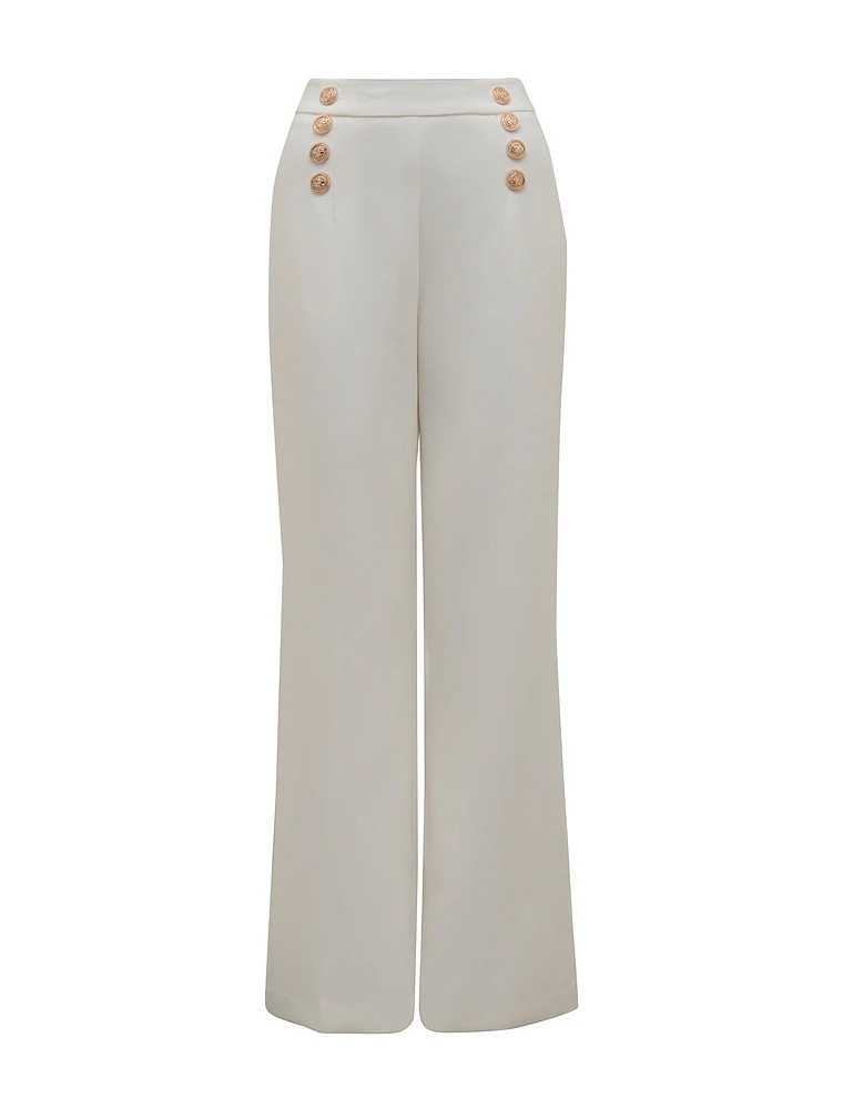 Sara Button Detail Wide-Leg Pants