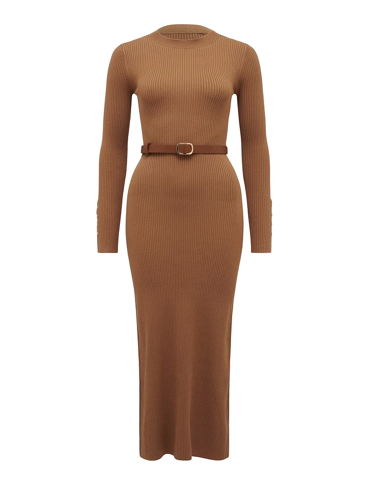 Hannah Belted Midi Knit Dress