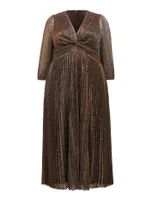 Myra Curve Plisse Twist Midi Dress Bronze/Brown - 12 to 20 Women's Plus Occasion Dresses