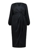 Leia Curve Wrap Satin Midi Dress Navy - 12 to 20 Women's Plus Event Dresses