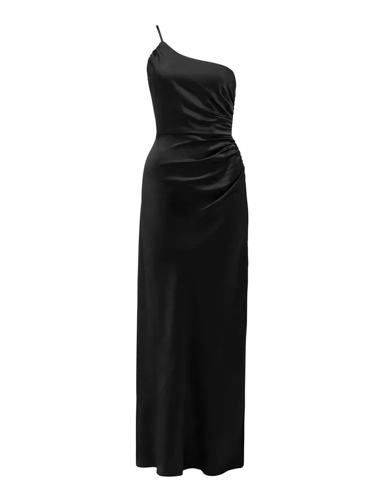 Kelly One-Shoulder Satin Maxi Dress Navy - 0 to 12 Women's Occasion Dresses