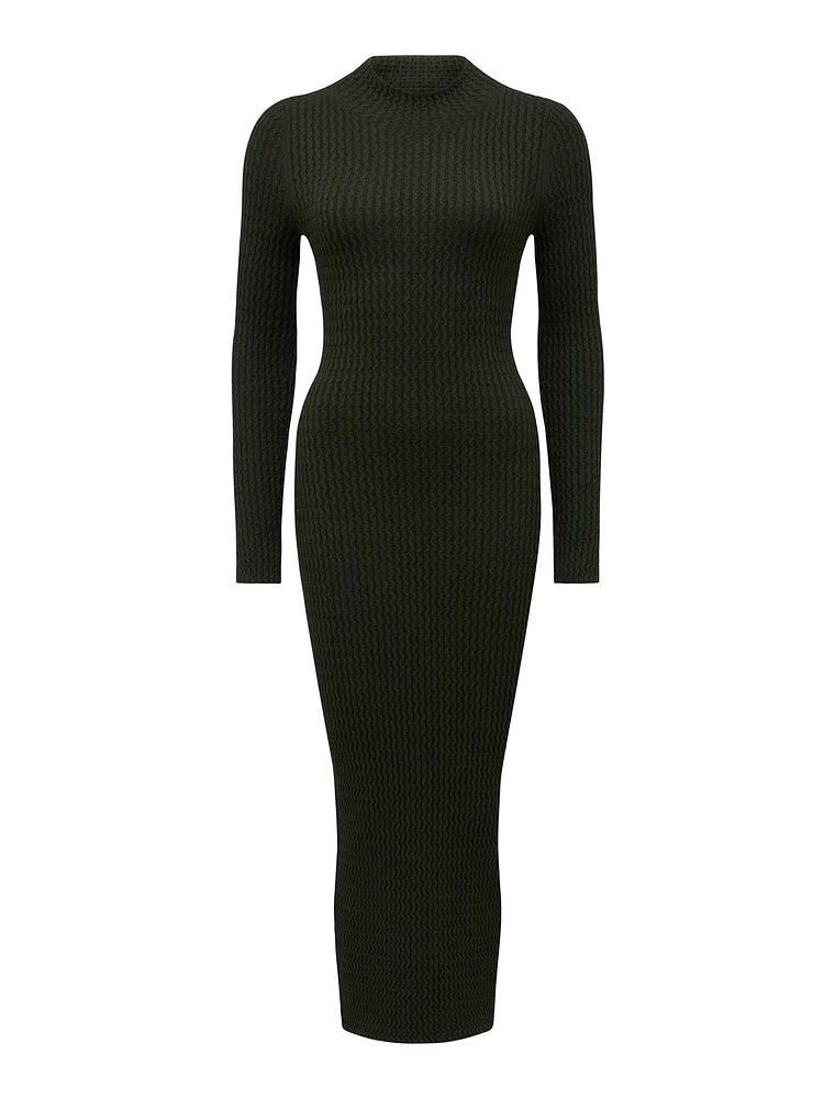 Georgia Textured Column Knit Dress Dark Green - 0 to 12 Women's Midi Dresses