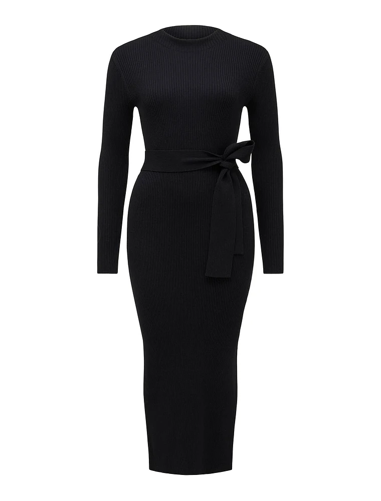 Lily Rib Column Knit Dress Black - 0 to 12 Women's Midi Dresses