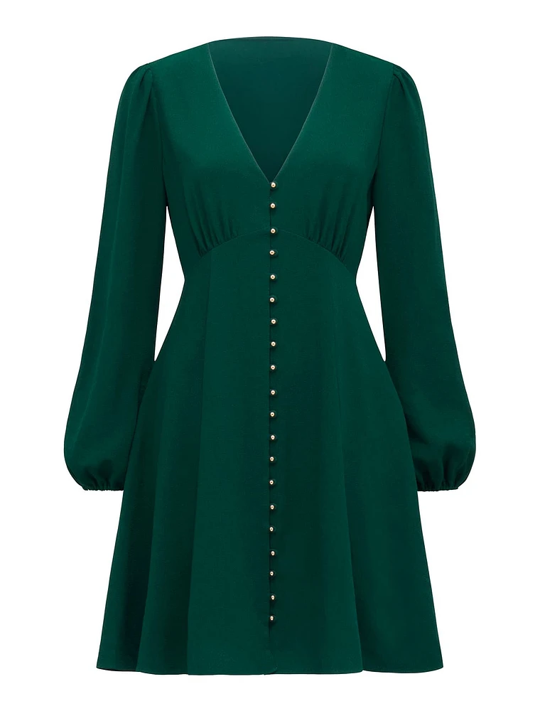 Melody Button-Down Mini Dress in Green - Size 0 to 12 - Women's Day Dresses