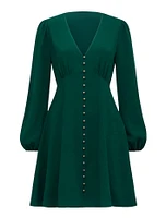 Melody Button-Down Mini Dress in Green - Size 0 to 12 - Women's Day Dresses