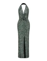 Brooke Sequin Halter Neck Gown Dark Green - 0 to 12 Women's Occasion Dresses