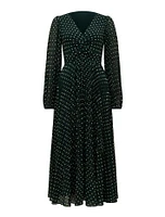 Veronica Pleated Midi Dress in Black Polka Dot - Size 0 to 12 - Women's Midi Dresses