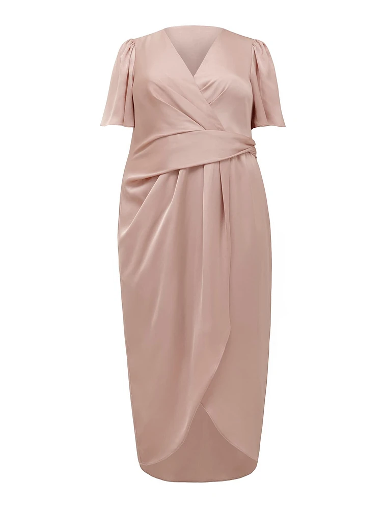 Estelle Curve Flutter-Sleeve Midi Dress Blush Pink - 12 to 20 Women's Plus Event Dresses