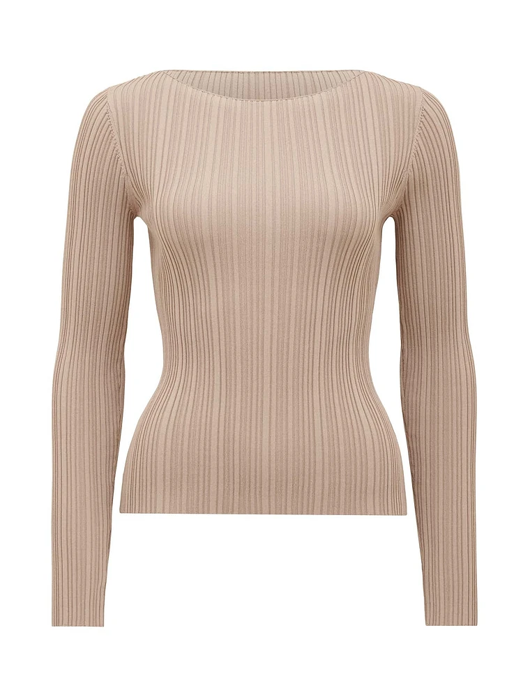 Evie Long-Sleeve Rib Knit Top in Light Brown - Size 0 to 12 - Women's Casual Tops