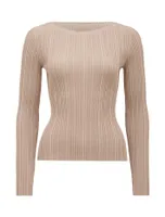 Evie Long-Sleeve Rib Knit Top in Light Brown - Size 0 to 12 - Women's Casual Tops