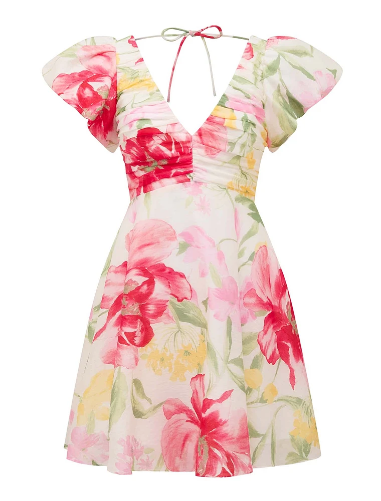 June Ruched V-Neck Mini Dress