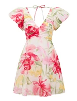 June Ruched V-Neck Mini Dress