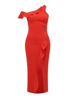 Tyra One-Shoulder Ruffle Bodycon Dress Red - 0 to 12 Women's Event Dresses