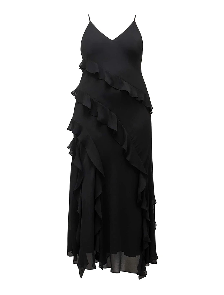 Poppy Curve Asymmetrical Ruffle Gown Black - 12 to 20 Women's Plus Event Dresses