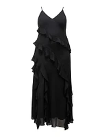 Poppy Curve Asymmetrical Ruffle Gown Black - 12 to 20 Women's Plus Event Dresses