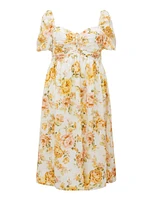 Destiny Curve Ruched Midi Dress Floral Print - 12 to 20 Women's Plus Dresses