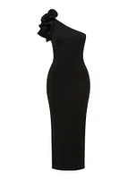 Celeste One-Shoulder Ruffle Bodycon Dress Black