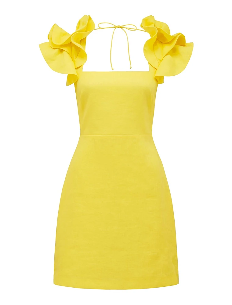 Mackenzie Ruffle-Sleeve Mini Dress Bright Yellow - 0 to 12 Women's Event Dresses