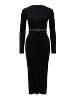 Hannah Petite Belted Midi Knit Dress Black - 0 to 12 Women's Dresses