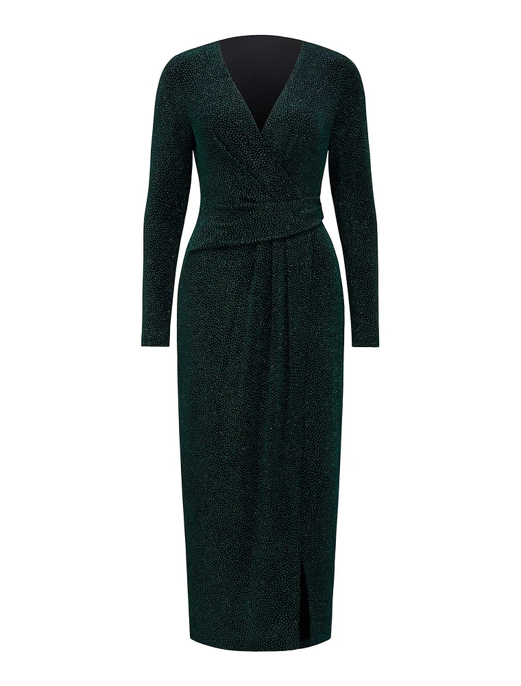 Joslin Petite Wrap Midi Dress Green - 0 to 12 Women's Event Dresses