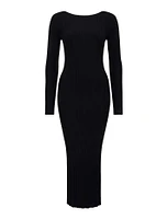 Evie Long-Sleeve Rib Knit Dress in Black - Size 0 to 12 - Women's Midi Dresses