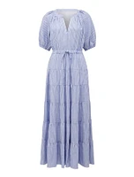 Gabbie Tiered Midi Dress Blue Stripe - 0 to 12 Women's Day Dresses