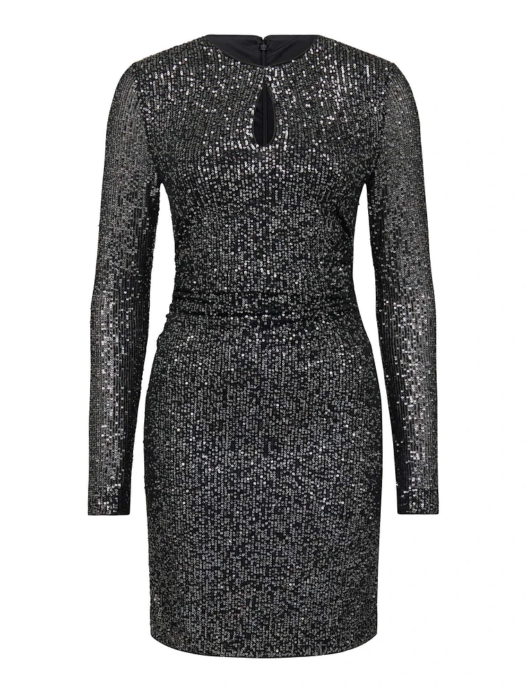 Robin Sequin Long-Sleeve Mini Dress Gunmetal Grey - 0 to 12 Women's Dresses