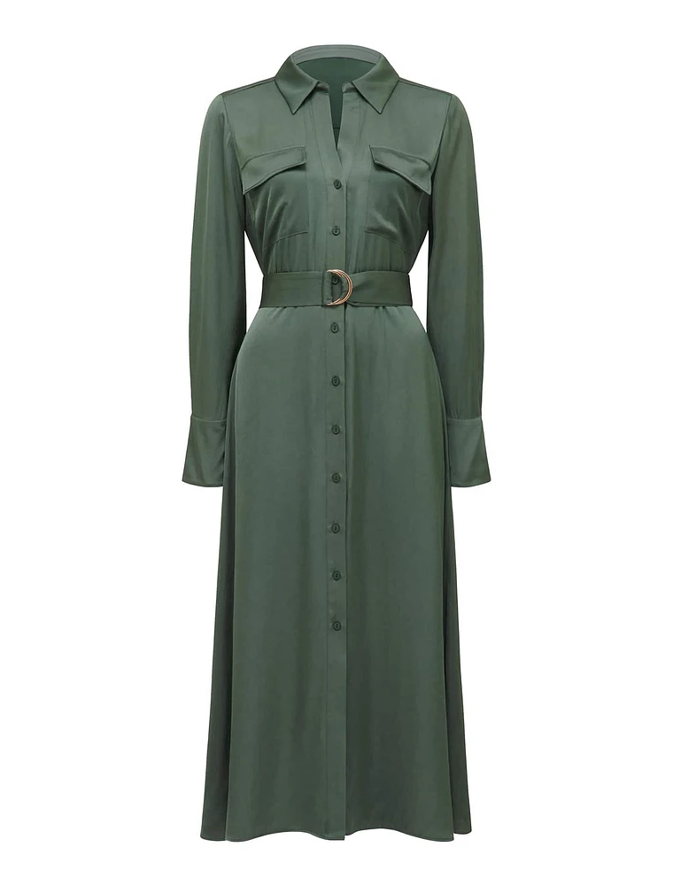 Piper Shirt Dress in Olive Green - Size 0 to 12 - Women's Midi Dresses