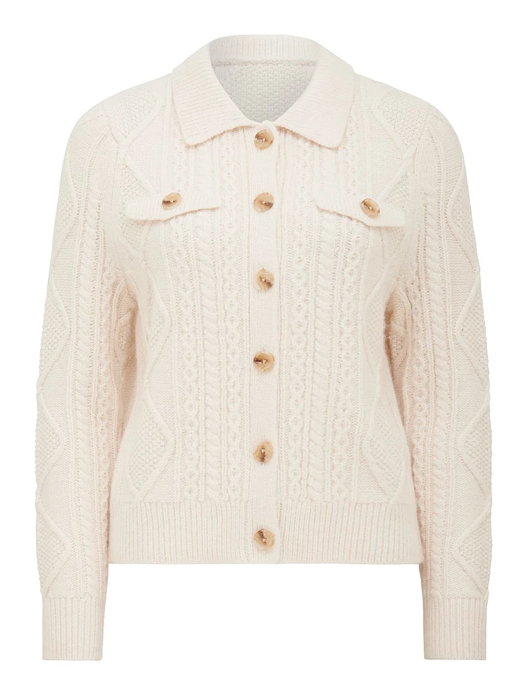 Cassie Cable Knit Cardigan White - 0 to 12 Women's Cardigans