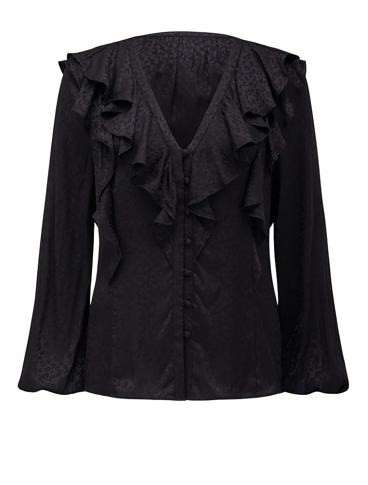 Sandy Jacquard Ruffle Blouse