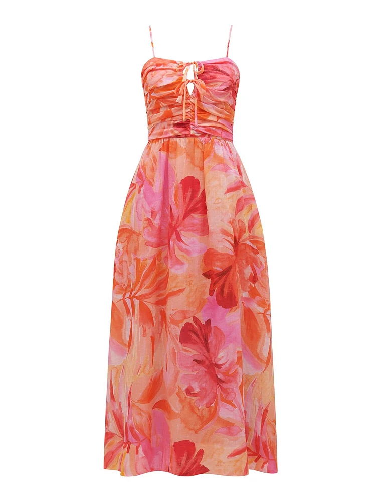 Alexandra Tie Detail Dress Coral Tropical Print - 0 to 12 Women's Day Dresses