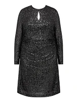 Robin Curve Sequin Long-Sleeve Mini Dress Gunmetal Grey - 12 to 20 Women's Plus Event Dresses