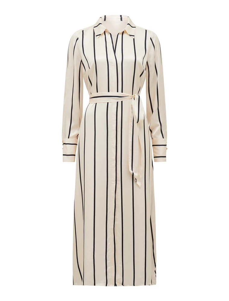 Janine Satin Midi Shirt Dress White/Black Stripe - 0 to 12 Women's Dresses