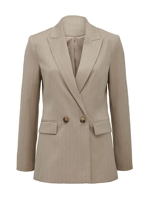 Charli Double-Breasted Blazer Beige Pinstripe - 0 to 12 Women's Blazers