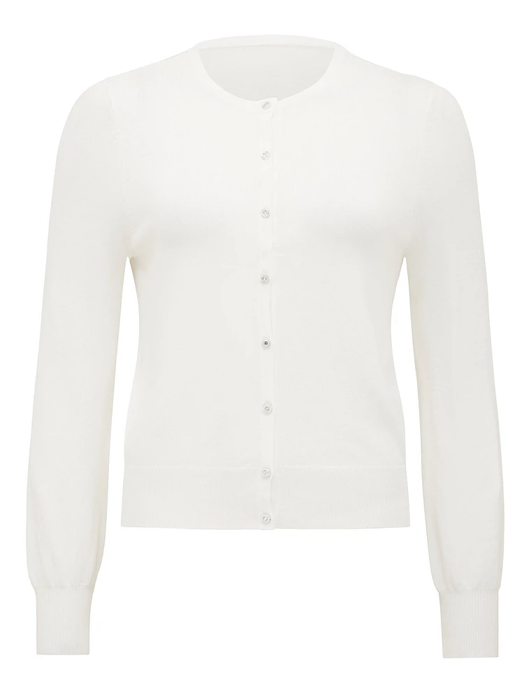 Morgan Crew-Neck Knit Cardigan White - 0 to 12 Women's Cardigans