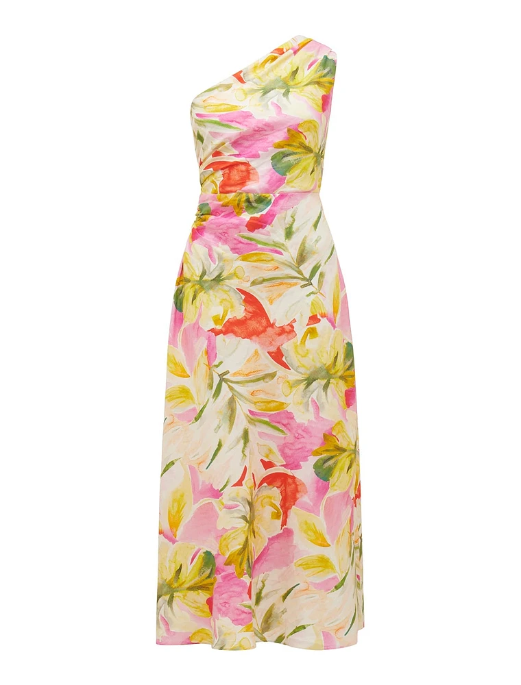 Elle One-Shoulder Midi Dress Bright Tropical Print - 0 to 12 Women's Day Dresses