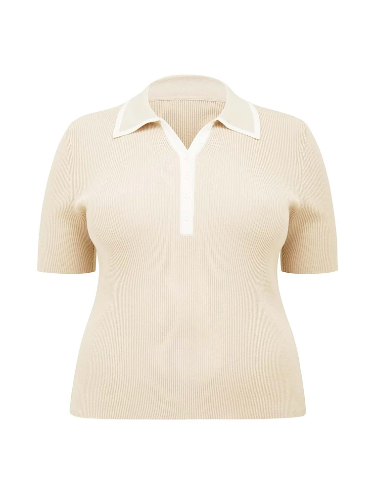 Jo Curve Collar Knit Polo Top