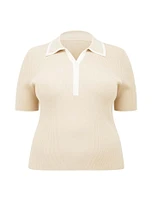 Jo Curve Collar Knit Polo Top